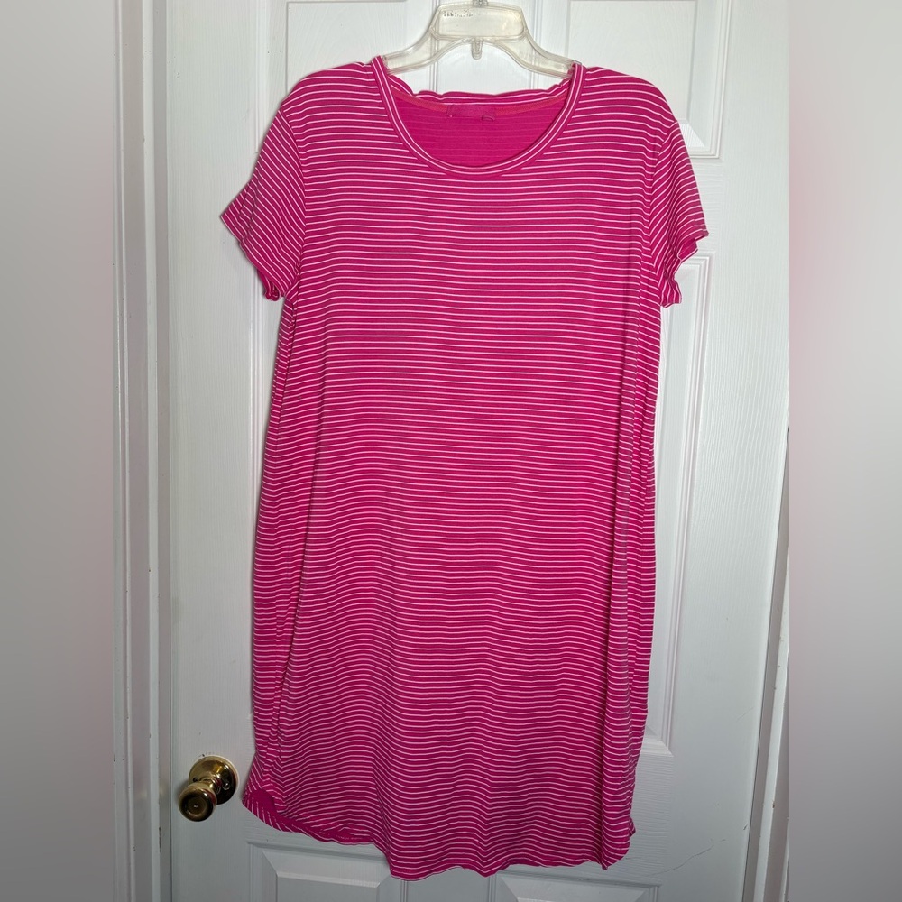 Fresh Produce Vibrant Pink and White Striped Dress. Size Large